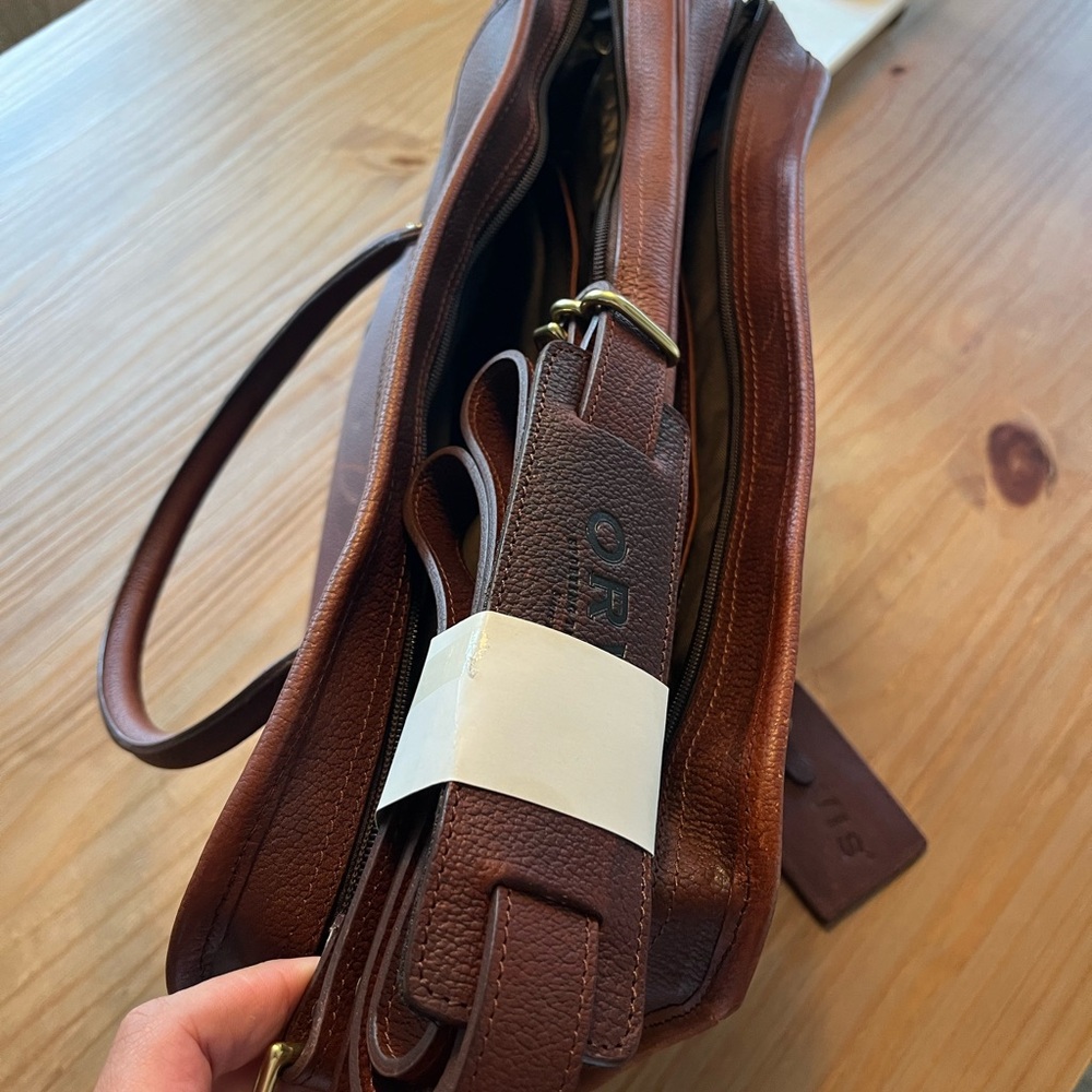 Orvis Chestnut Brown Leather Briefcase with Brass Accents - Picture 7 of 7